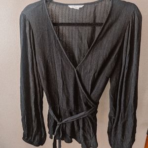 Black Peplum Wrap Top